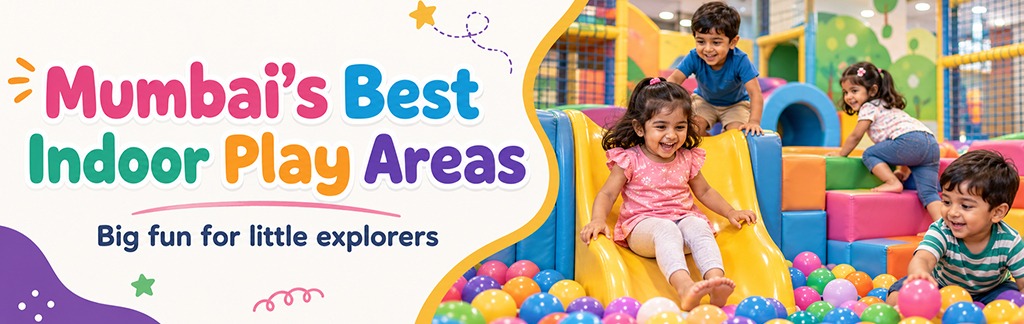 Children playing on slides and in a ball pit at an indoor play area in Mumbai